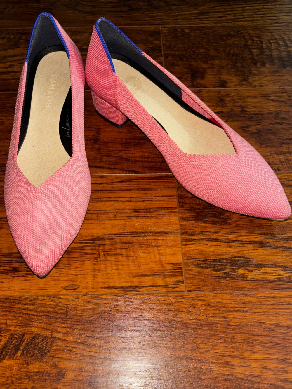 Rothy’s The High Point Knit Pointed-Toe Pumps Tulip Pink NEW Block Heel + Insole